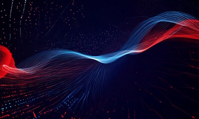 Wall Mural - digital abstract red and blue dots and lines isolated on a dark background