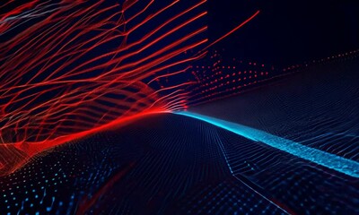 Wall Mural - digital abstract red and blue dots and lines isolated on a dark background