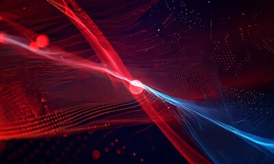 Wall Mural - digital abstract red and blue dots and lines isolated on a dark background