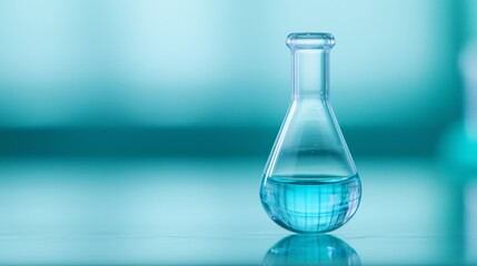Wall Mural - blue liquid in glass flask on teal background