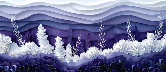 Wall Mural - Ethereal Lavender Landscape with Snowy Mountains and Layered Wave like Formations  A serene and captivating digital art showcasing a surreal