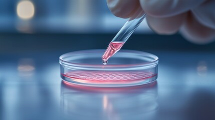 Wall Mural - dropping pink liquid into petri dish in laboratory