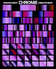 Wall Mural - Set of gradients range from light pastel shades to dark, bold colors, with many featuring a metallic, chrome-like shine. A palette with a mix of orange, red, purple, blue and black colors. 