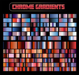 Sticker - Set of gradients range from light pastel shades to dark, bold colors, with many featuring a metallic, chrome-like shine. A palette with a mix of orange, red, purple, blue and black colors. 