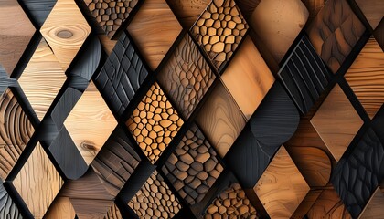 Abstract wooden panel texture with hexagonal edges and a honeycomb scale pattern in shades of brown against a dark background