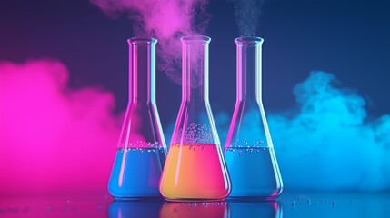 Wall Mural - neon lit flasks with smoke vapor science experiment