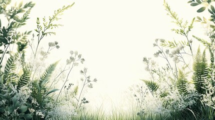 Wall Mural - A Watercolor Illustration of Delicate White Flowers and Green Foliage