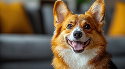 Happy Corgi Sitting Cheerfully in a Cozy Setting