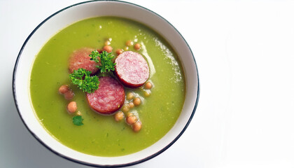 Creamy Green Pea Soup with Sausage and Parsley