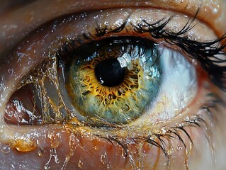 Canvas Print - Close-Up of a Human Eye with Golden Liquid