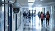 © Napasnan - Security camera view of a school hallway, showing students walking by, with timestamp and grainy footage.
