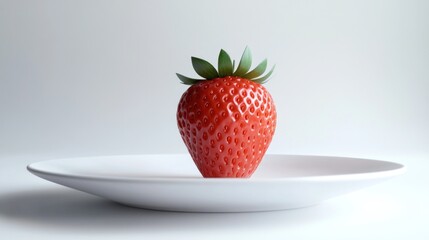 Wall Mural - Single Strawberry on White Plate