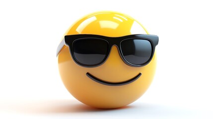 3D emoticon yellow face with glasses isolated on white background