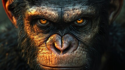 Close-Up Portrait of an Intense Ape