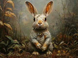 Wall Mural - Close-up Portrait of a Rabbit in a Forest