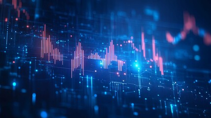 Wall Mural - abstract digital data visualization with red and blue lines