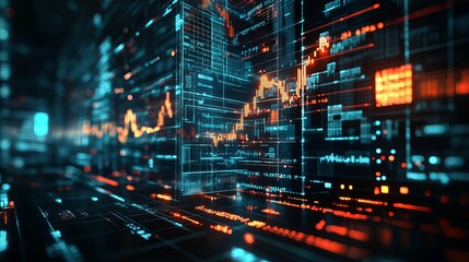 Wall Mural - abstract digital interface with glowing lines and data
