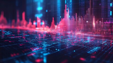 Wall Mural - abstract digital data visualization with pink and blue glowing lines