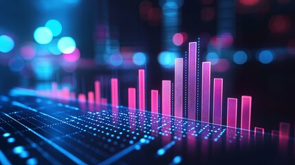 Wall Mural - abstract neon pink and blue bar graph with bokeh lights