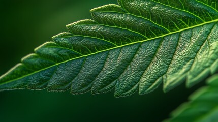 Macro shot of cannabis leaf texture with vibrant green veins