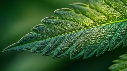 Close-up of cannabis leaf showing detailed green veins and texture