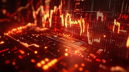 Wall Mural - red and yellow digital data display with glowing lights