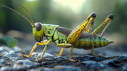 Poster - Close Up of a Green Grasshopper in Nature