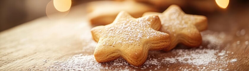 Delicious star-shaped cookies dusted with powdered sugar, perfect for festive baking and holiday gatherings.