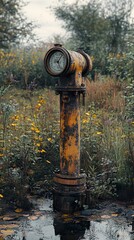 Wall Mural - Rusty Industrial Gauge in Overgrown Landscape