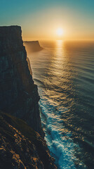 Wall Mural - dramatic sunset over ocean cliffs - golden hour seascape photography