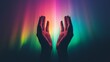 © Gentle Bunny - Two hands reaching towards colorful light beams, symbolizing hope, connection, and creativity in a vibrant atmosphere.