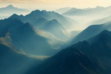 Wall Mural - blue misty mountain range landscape