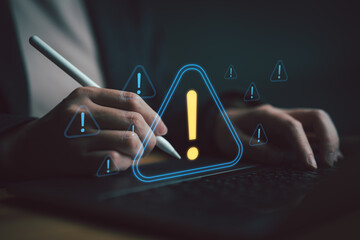 Wall Mural - system hacked warning alert on laptop computer. cyberattack on computer network, virus, spyware, mal