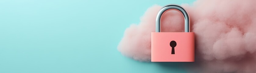 Wall Mural - encrypted cloud lock, conceptual password and data protection, 3d illustration