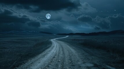 Night Road with Full Moon