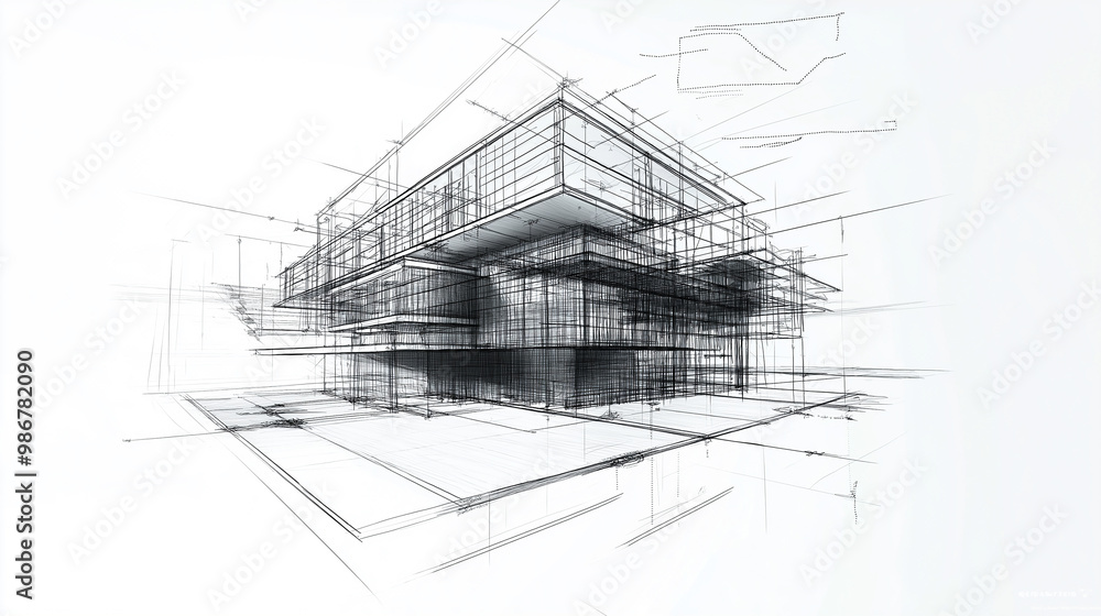 Modern Drawing/design Modern architecture building design being drawn by an architect Stock ...