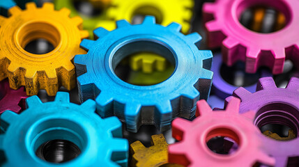 Colorful interlocking gears forming a unified system