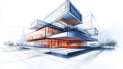 Aufkleber - Modern architecture design building with abstract lines