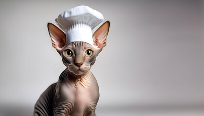 Poster - Cute Sphynx Kitten in a Chef Hat