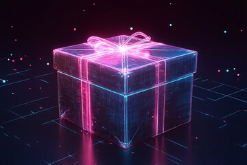 Cyber gift box, Futuristic glowing gift box.