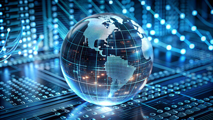blue globe with code