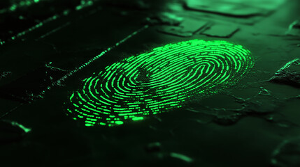 Poster - Glowing green fingerprint representing digital identity verification