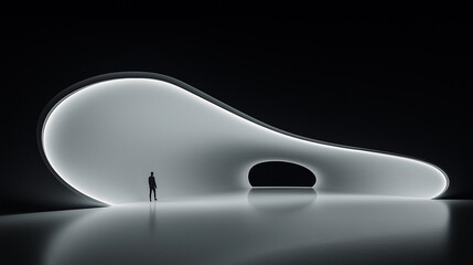 Leinwandbilder - Businessman standing in futuristic minimal gallery interior looking at bright light