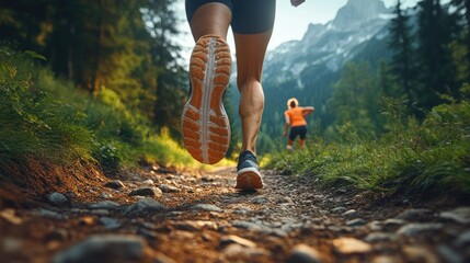 Trail Running in Mountainous Forest - Fitness Adventure in Nature