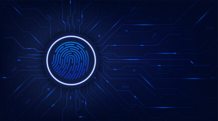Leinwandbilder - Fingerprint on circuit board. Secure system concept with a fingerprint.  Password control through fingerprints. Futuristic background. Vector illustration design for banner and template.