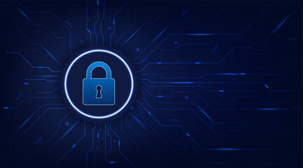 Leinwandbilder - Padlock on circuit board. Secure system and network protection technology concept. Cyber security technology futuristic background. Vector illustration design for banner and template.