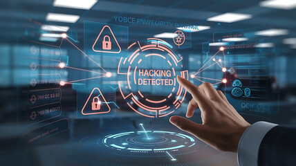 cybersecurity alerts concept a holographic display, antivirus to block a cyber attack, Data breach,
Cyber attack, 3D rendering