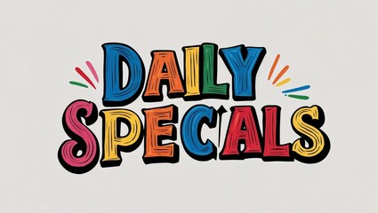 daily specials colorful hand drawn lettering art design on plain white background