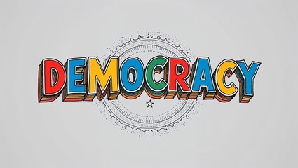 democracy colorful hand drawn lettering art design on plain white background