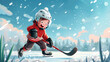 © ak159715 - Cute Cartoon kid playing Hockey in field vector image